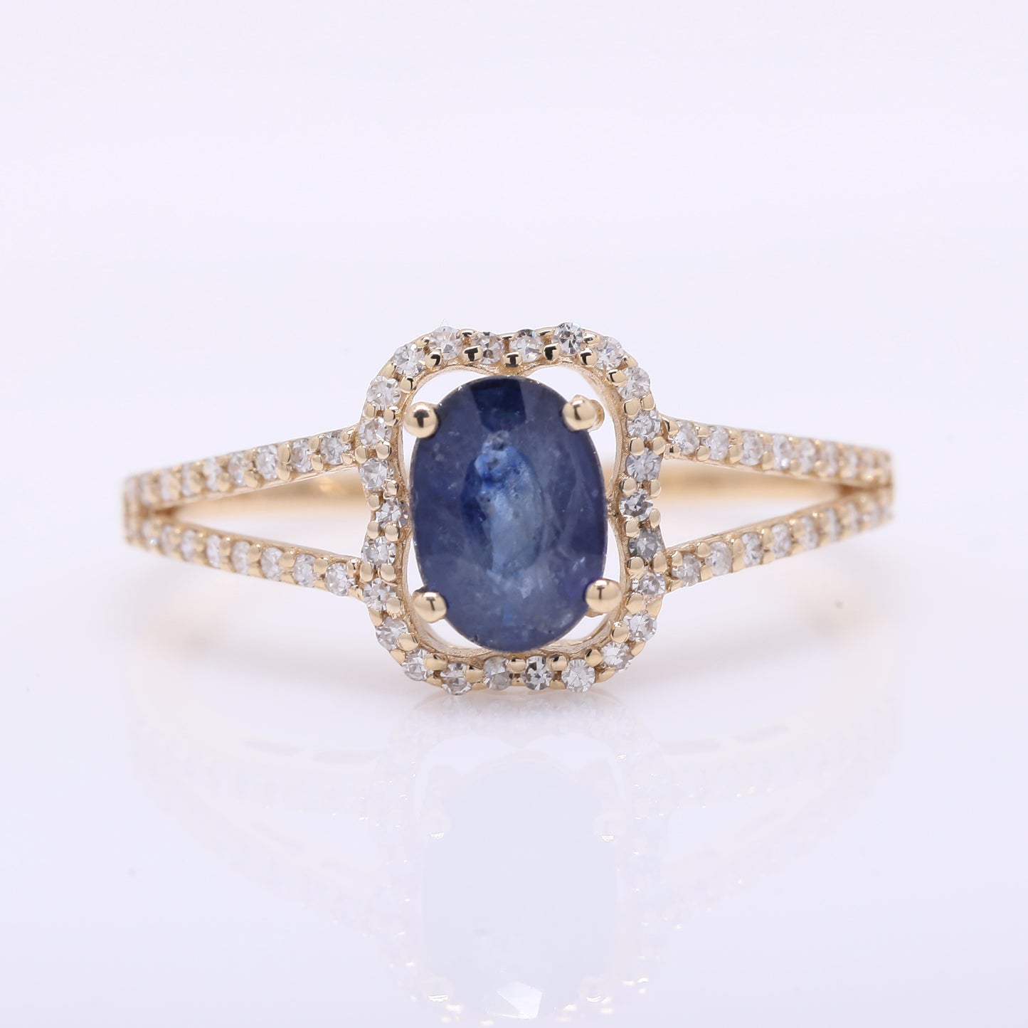 1.39 Ct Oval Mixed Cut Natural Sapphire 14K Gold Ring
