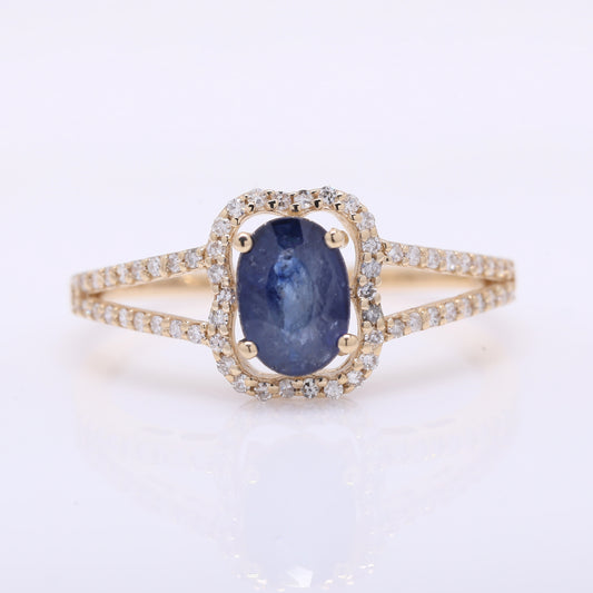 1.39 Ct Oval Mixed Cut Natural Sapphire 14K Gold Ring