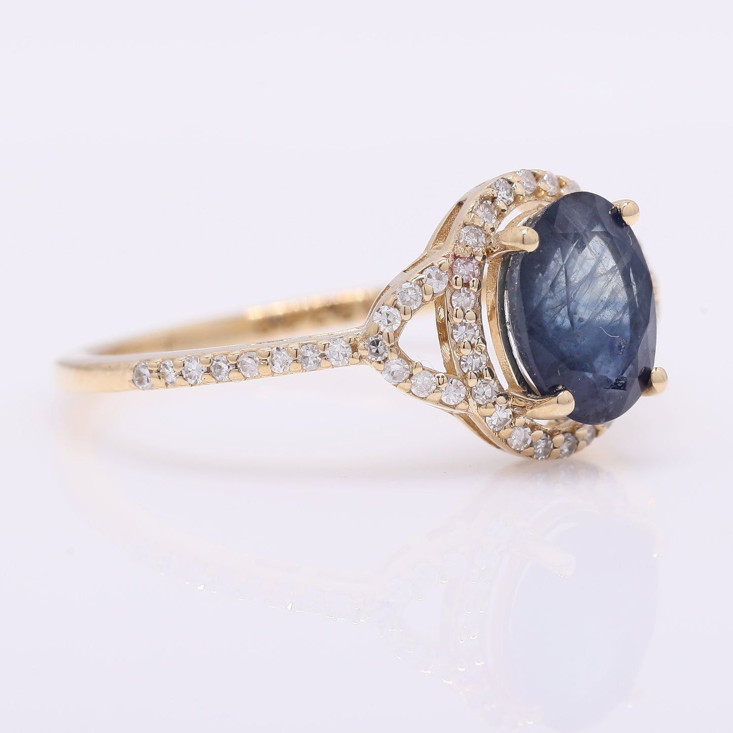 1.77 Ct Oval Mixed Cut Natural Sapphire 14K Gold Ring