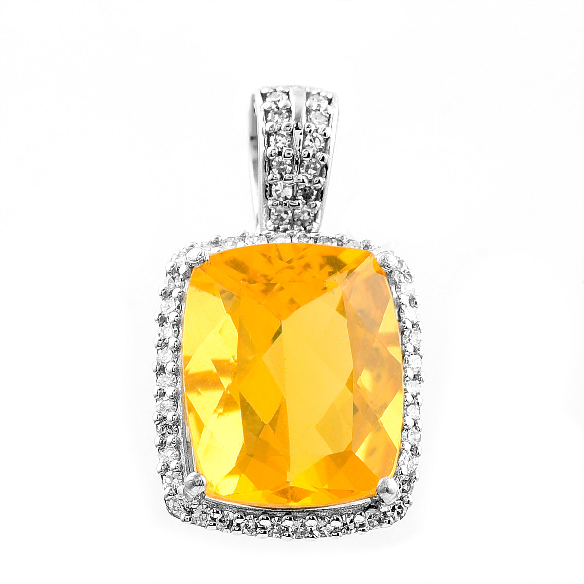 2.90 Ct Cushion Mixed Cut Natural Fire Opal 950 Platinum Pendant