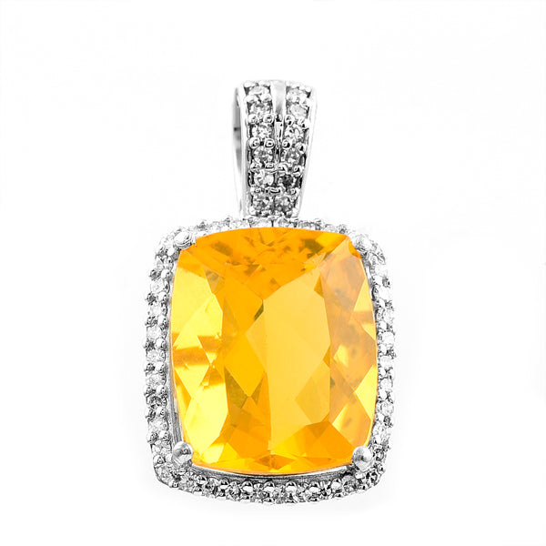 2.90 Ct Cushion Mixed Cut Natural Fire Opal 950 Platinum Pendant