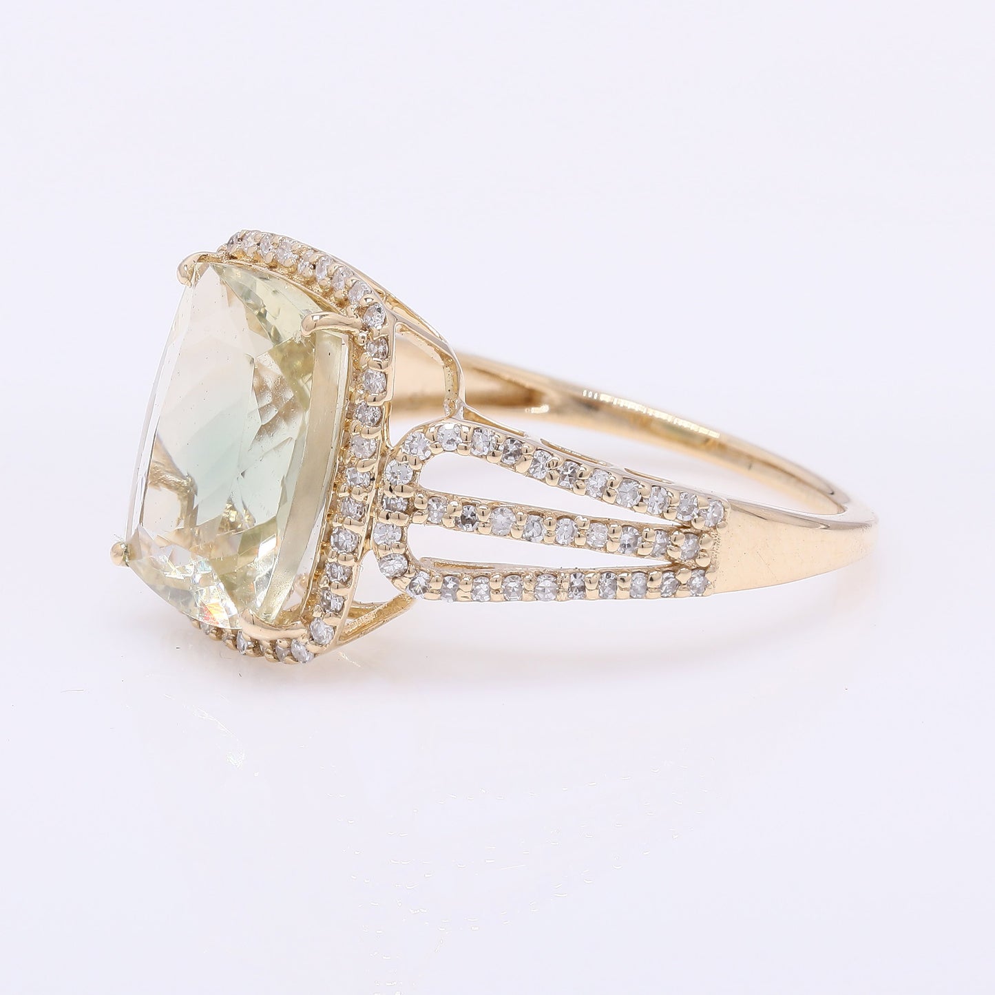 4.14 Ct Rectangular Cushion Mixed Cut Natural Plagioclase Feldspar Sunstone 14K Gold Ring