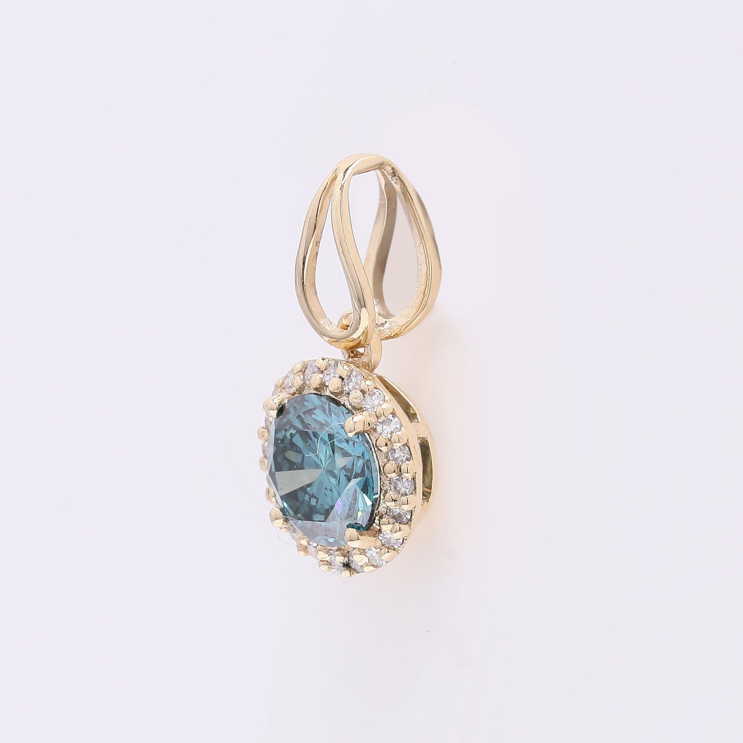 0.62 Ct Round Blue Diamond 14K Gold Pendant