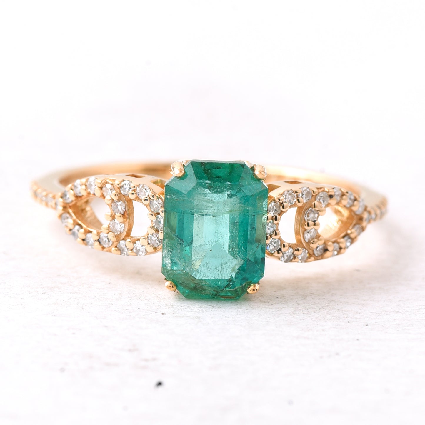 1.56 Ct Octagon Step Cut Natural Emerald 14K Gold Ring