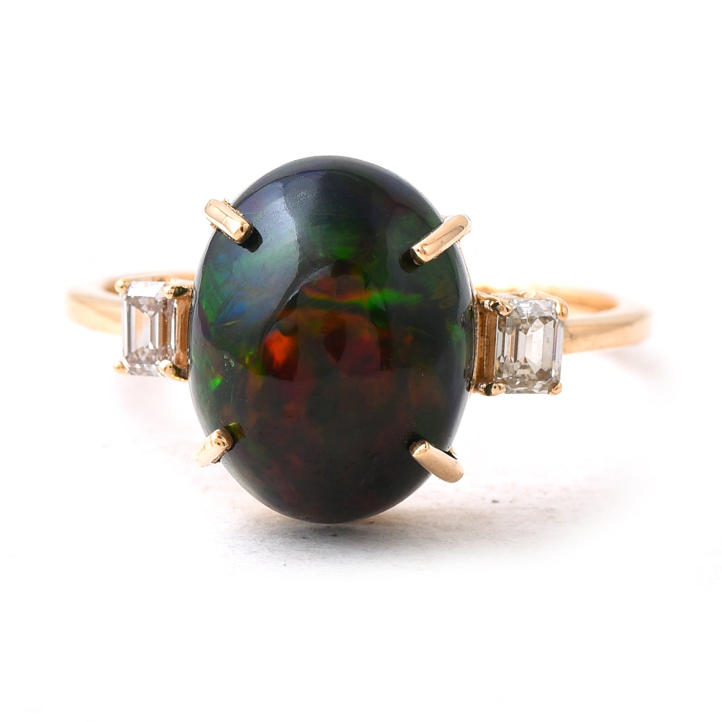3.35 Ct Oval Black Opal 14K Gold Ring