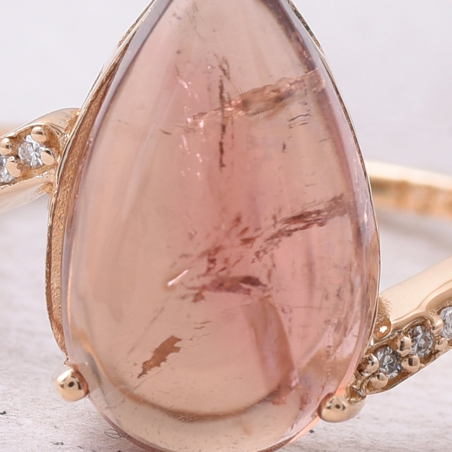 4.37 Ct Pear Cabochon Natural Pink Tourmaline 14K Gold Ring