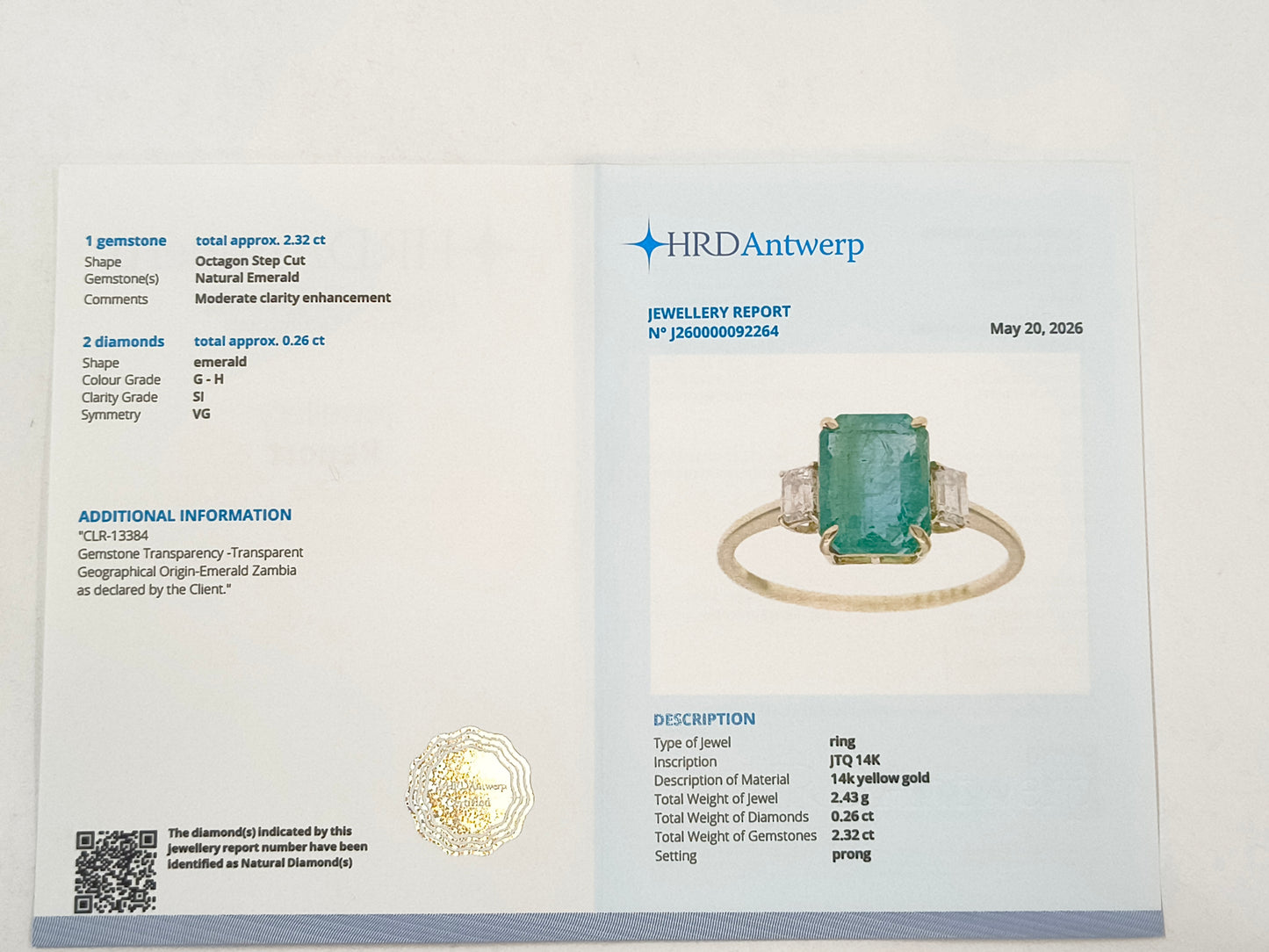 2.58 Ct Octagon Emerald 14K Gold Ring