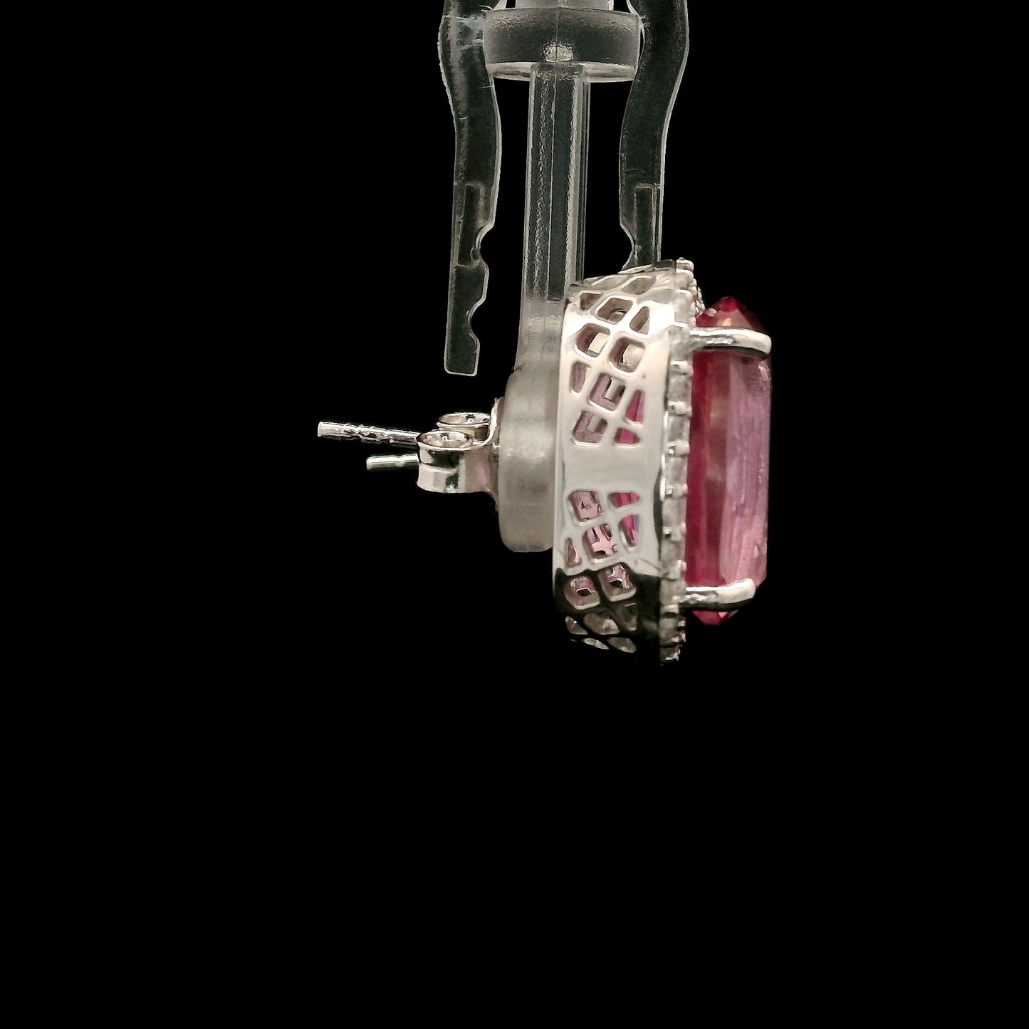 18.88 Ct Cushion Pink Topaz, White Zircon 925 Sterling Silver Earrings