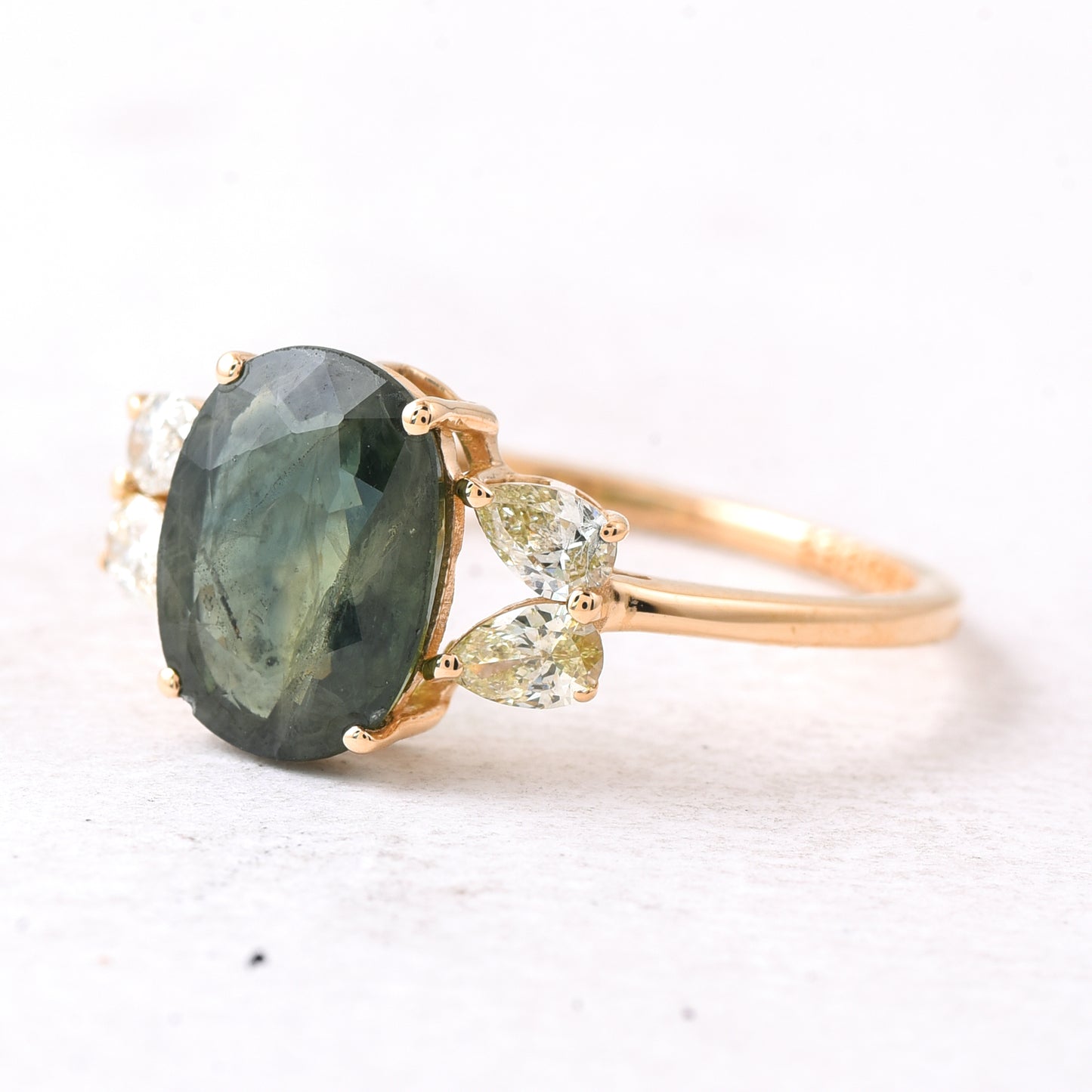2.89 Ct Oval Mixed Cut Natural Green Sapphire 14K Gold Ring