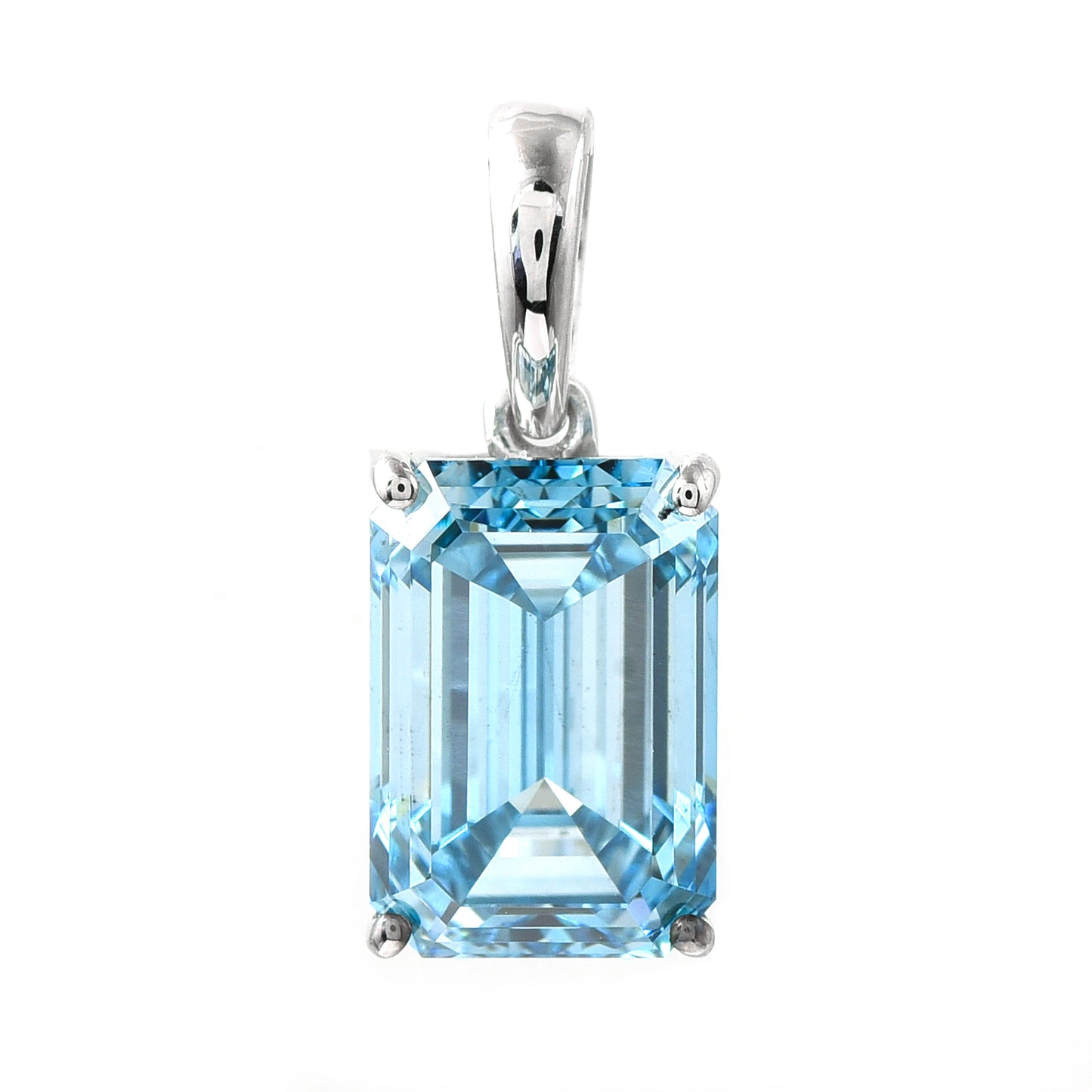 2.09 Ct Emerald Cut Blue Lab Grown Diamond 14K Gold Pendant