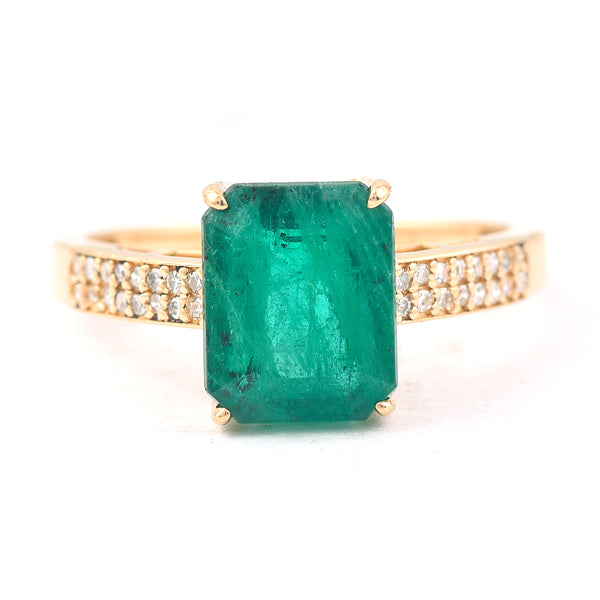 2.91 Ct Octagon Step Cut Natural Emerald 14K Gold Ring