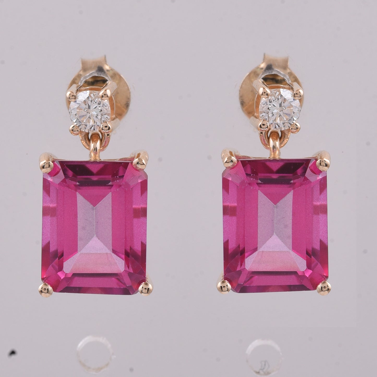 6.41 Ct Octagon Step Cut Natural Pink Topaz 14K Gold Earrings