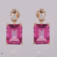 6.41 Ct Octagon Step Cut Natural Pink Topaz 14K Gold Earrings
