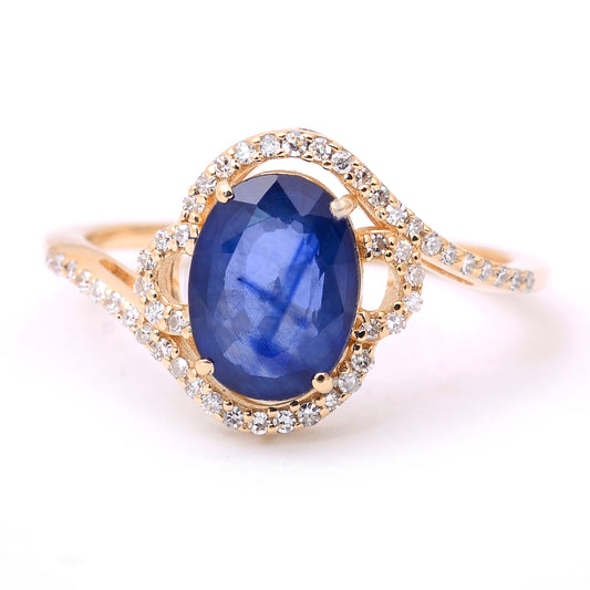 2.28 Ct Oval Mixed Cut Natural Sapphire 14K Gold Ring