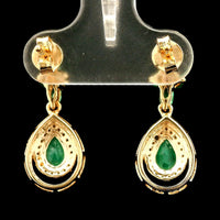 1.63 Ct Pear Emerald 14K Gold Earrings
