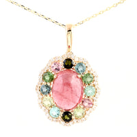 3.31 Ct Oval Multi Tourmaline 14K Gold Pendant