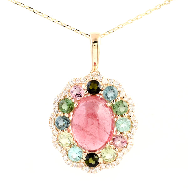 3.31 Ct Oval Multi Tourmaline 14K Gold Pendant