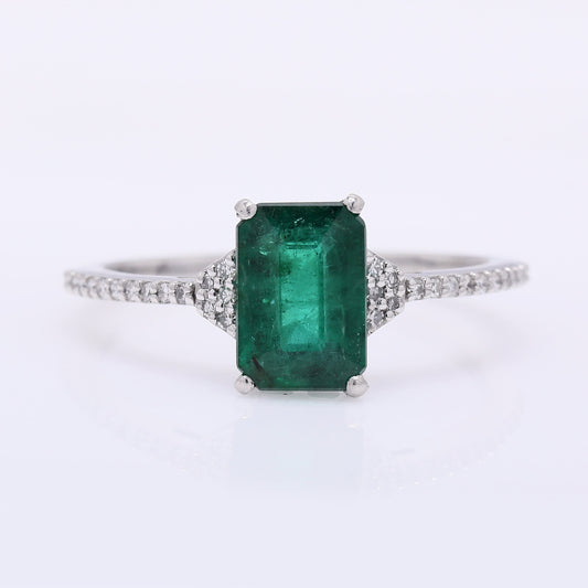 1.38 Ct Octagon Step Cut Natural Emerald 950 Platinum Ring