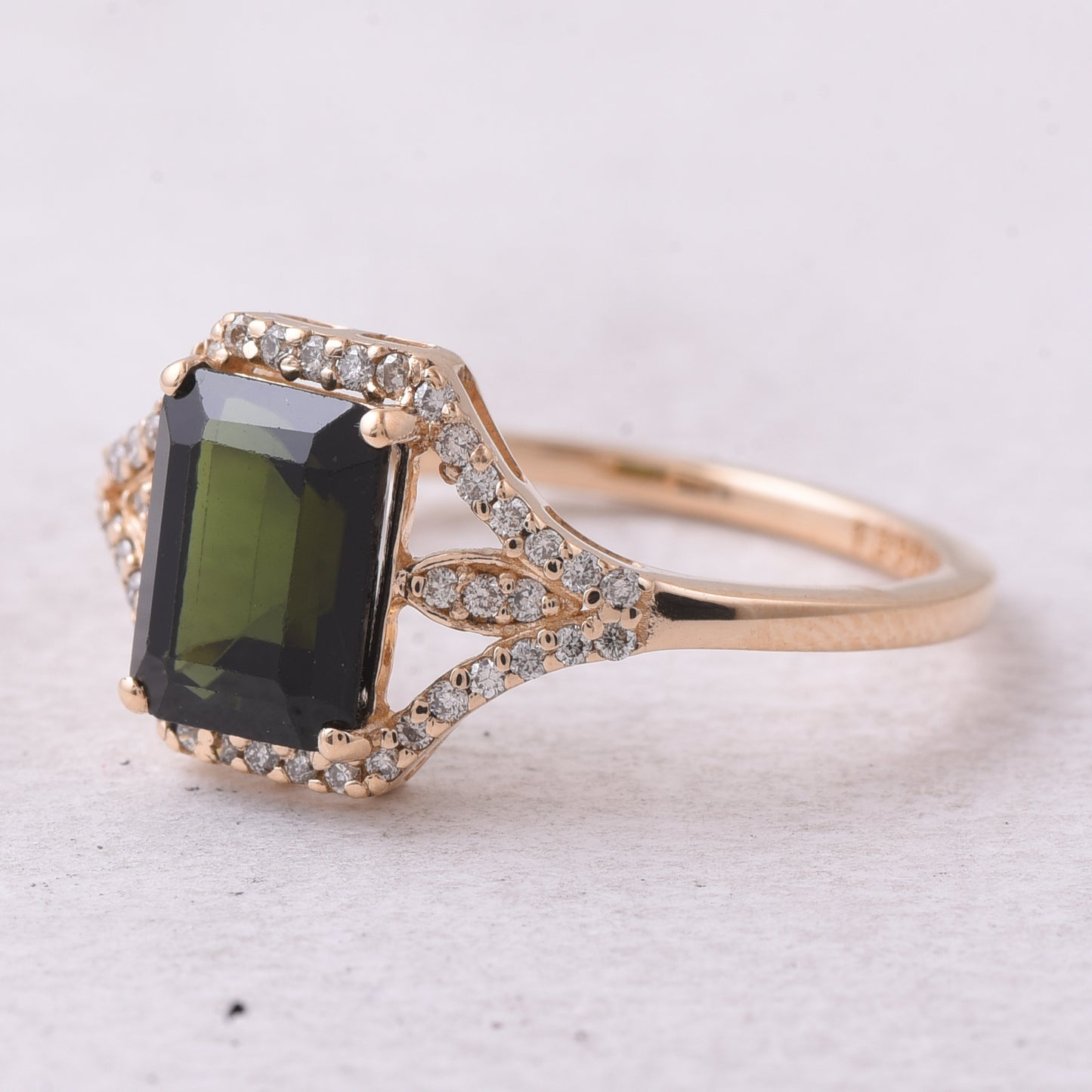 1.85 Ct Octagon Step Cut Natural Tourmaline 14K Gold Ring