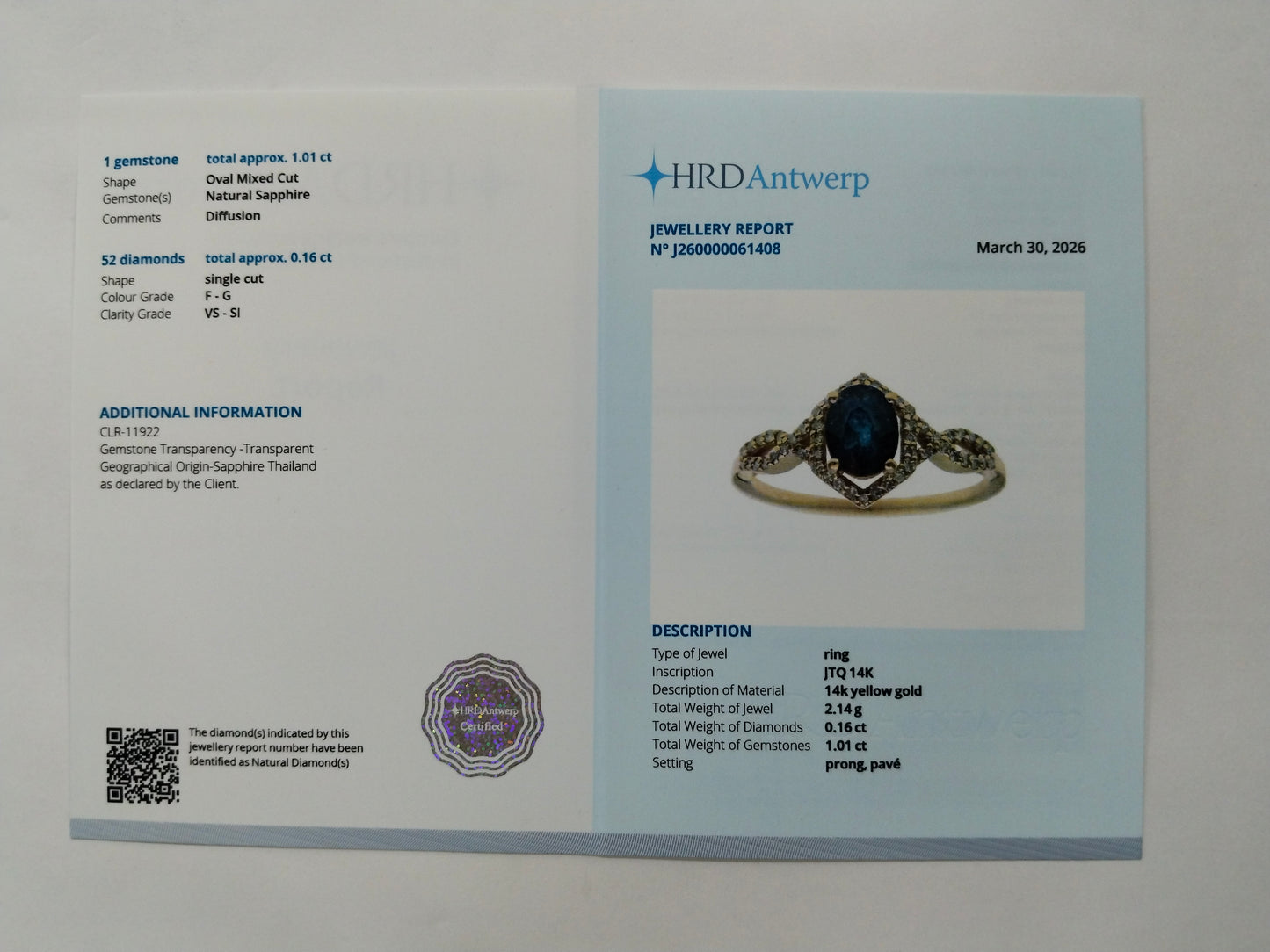 1.17 Ct Oval Mixed Cut Natural Sapphire 14K Gold Ring