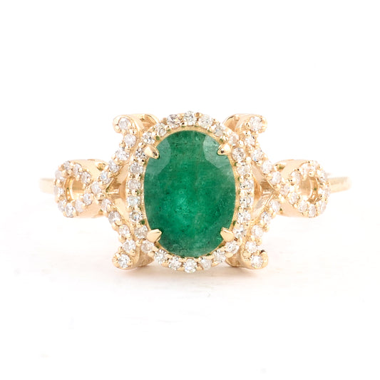 1.34 Ct Oval Mixed Cut Natural Beryl Emerald 14K Gold Ring