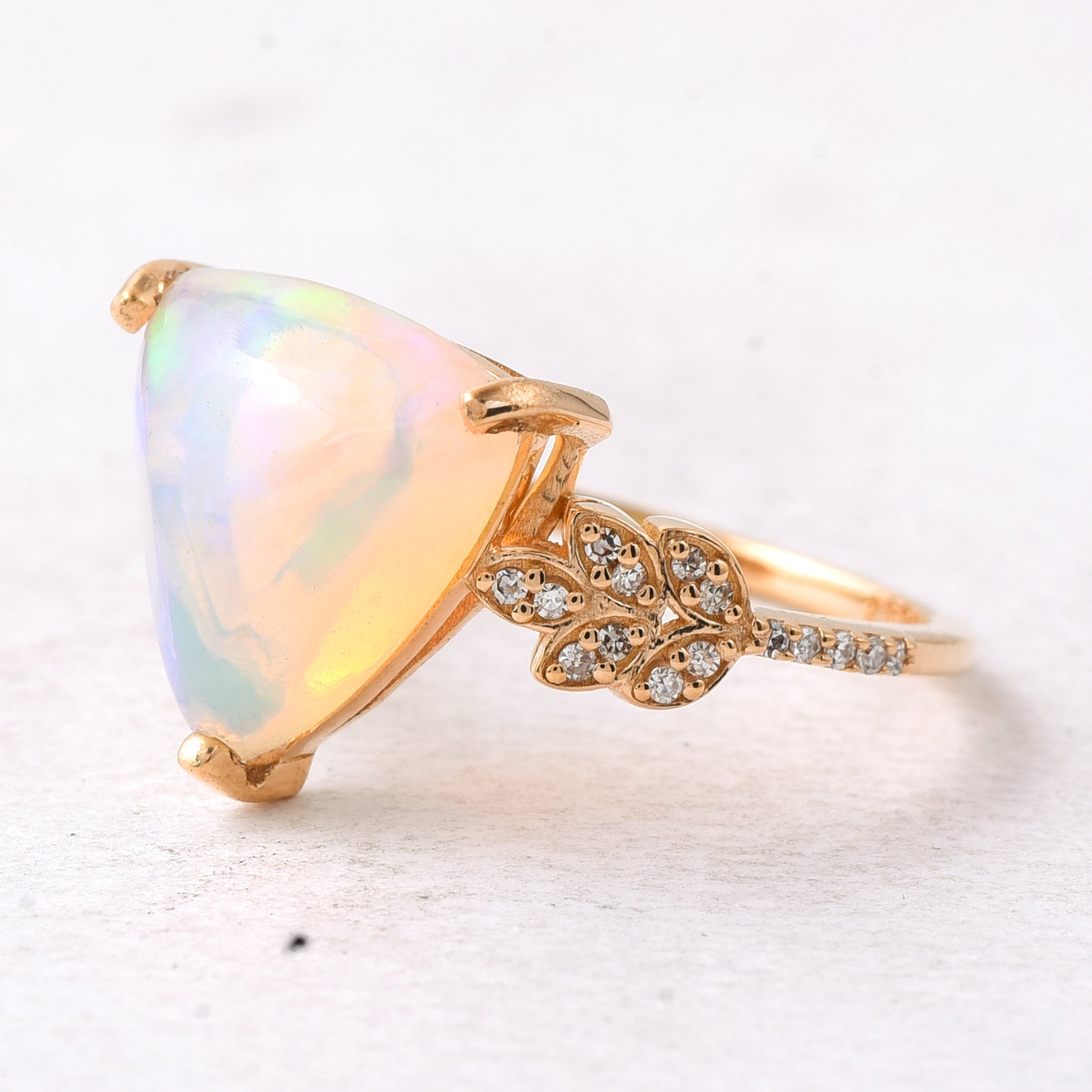 2.71 Ct Triangle Cabochon Natural Opal 14K Gold Ring