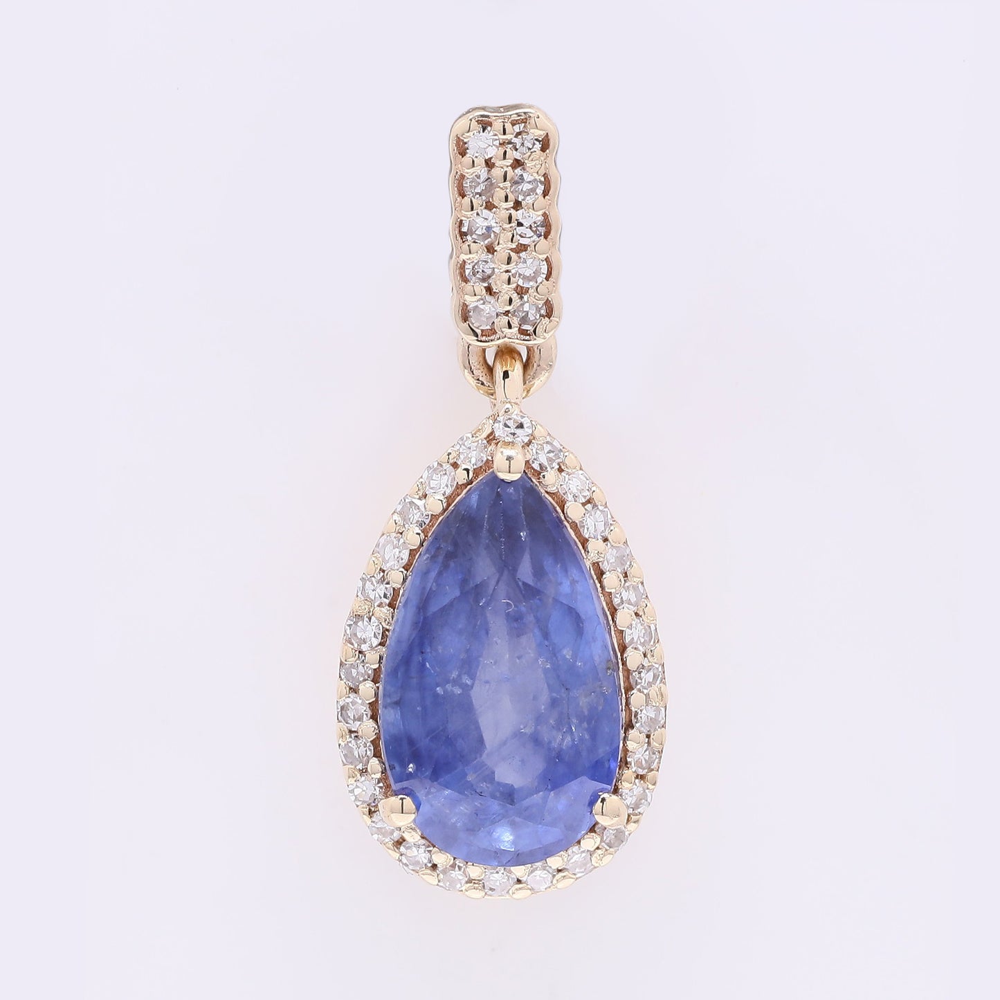 2.13 Ct Pear Mixed Cut Natural Sapphire 14K Gold Pendant