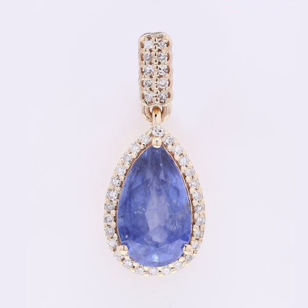 2.13 Ct Pear Mixed Cut Natural Sapphire 14K Gold Pendant