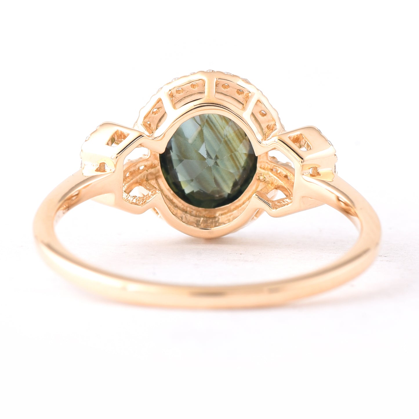 2.02 Ct Oval Mixed Cut Natural Green Sapphire 14K Gold Ring