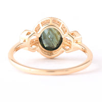 2.02 Ct Oval Mixed Cut Natural Green Sapphire 14K Gold Ring