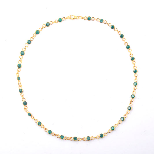 9.88 Ct Round Dyed Emerald 925 Sterling Silver Necklace