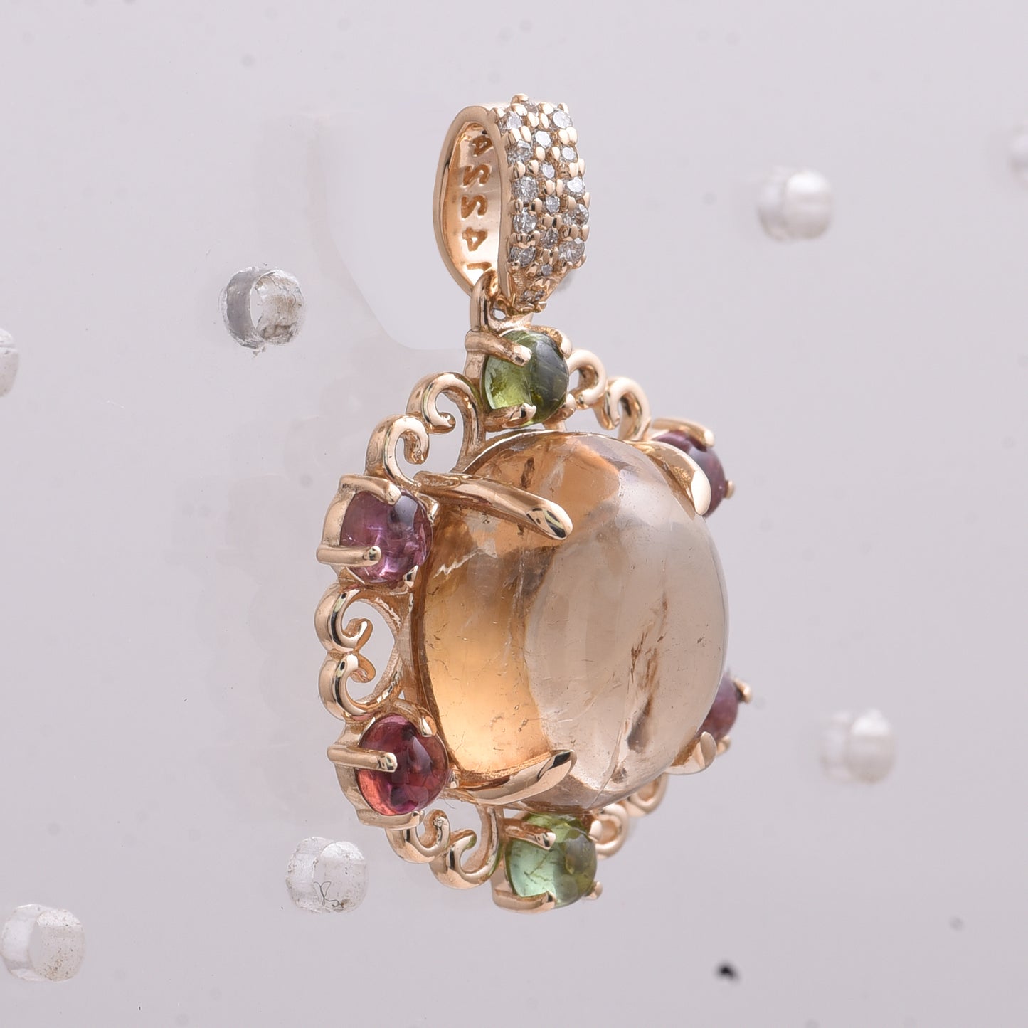9.22 Ct Oval Cabochon Cut, Round Cabochon Cut Natural Multi-Coloured Tourmaline 14K Gold Pendant