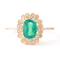 1.41 Ct Cushion Mixed Cut Natural Emerald 14K Gold Ring