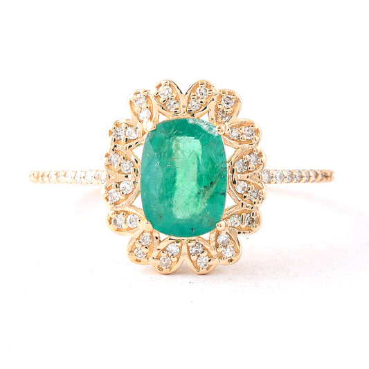 1.41 Ct Cushion Mixed Cut Natural Emerald 14K Gold Ring