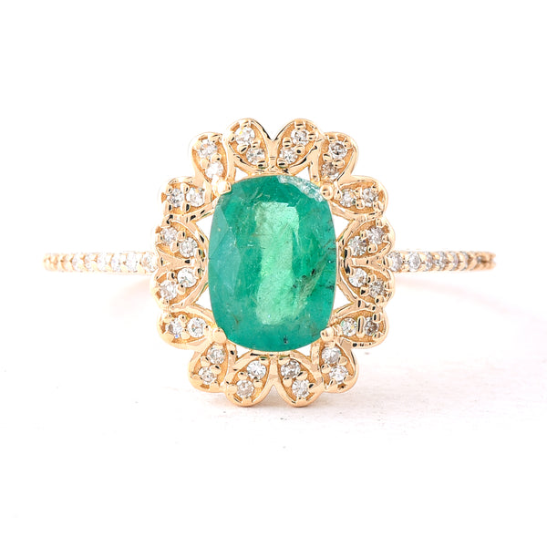 1.41 Ct Cushion Mixed Cut Natural Emerald 14K Gold Ring