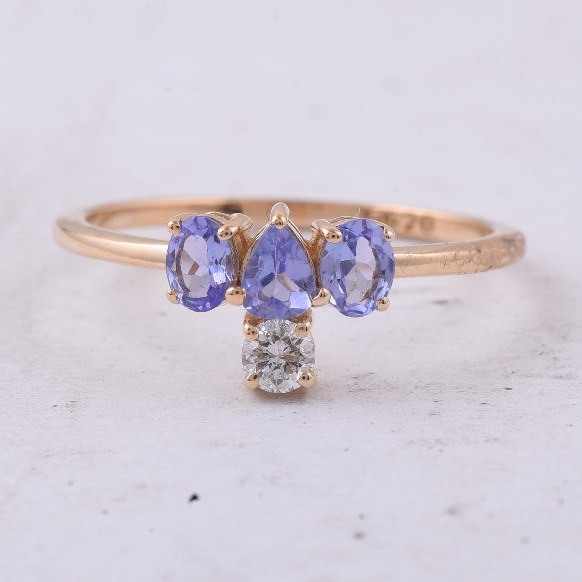 0.66 Ct Pear, Oval Natural Tanzanite 14K Gold Ring