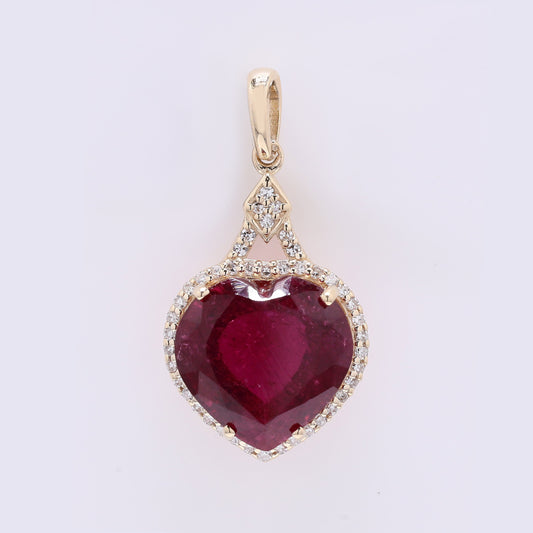 5.17 Ct Heart Mixed Cut Natural Rubellite 14K Gold Pendant
