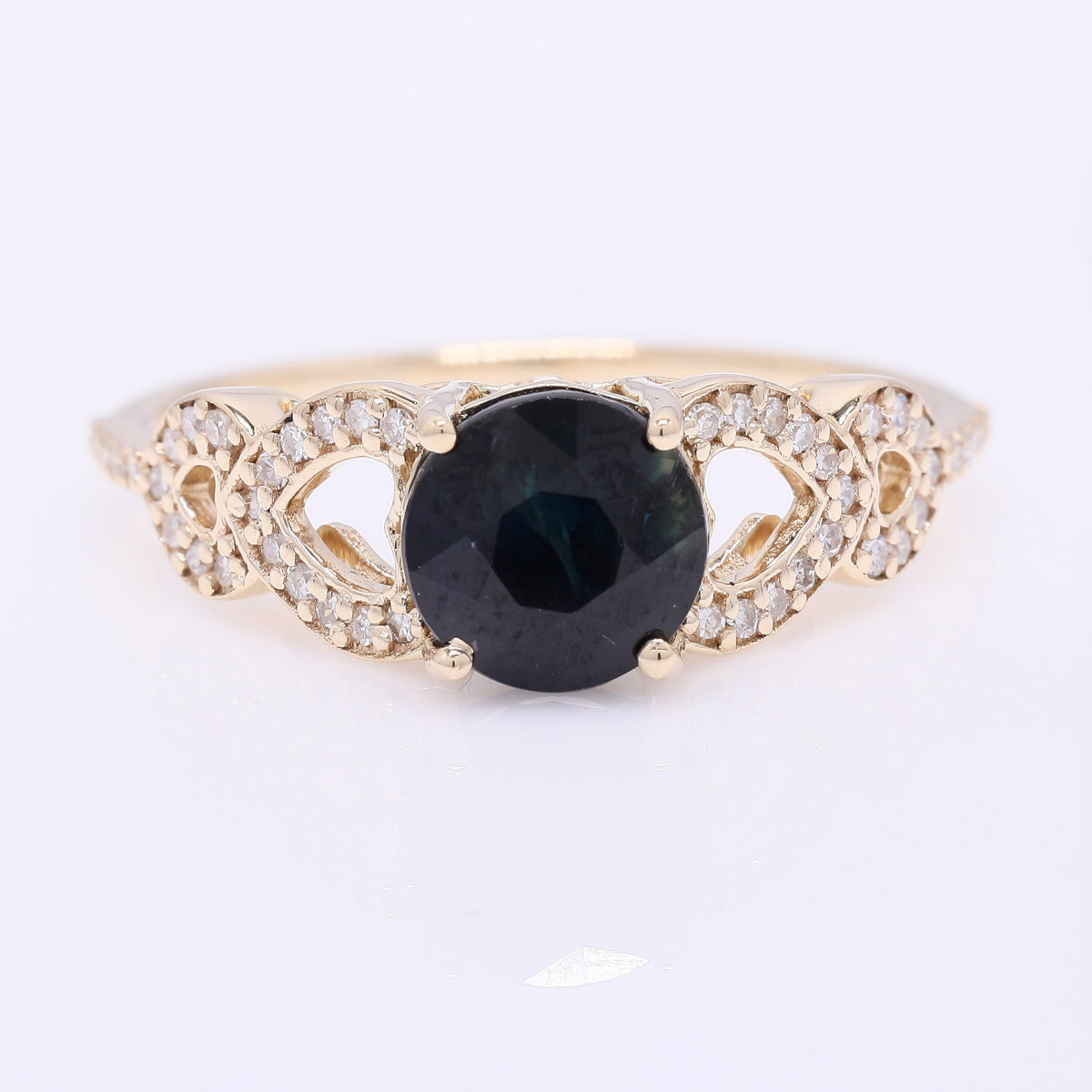 2.32 Ct Round Mixed Cut Natural Sapphire 14K Gold Ring