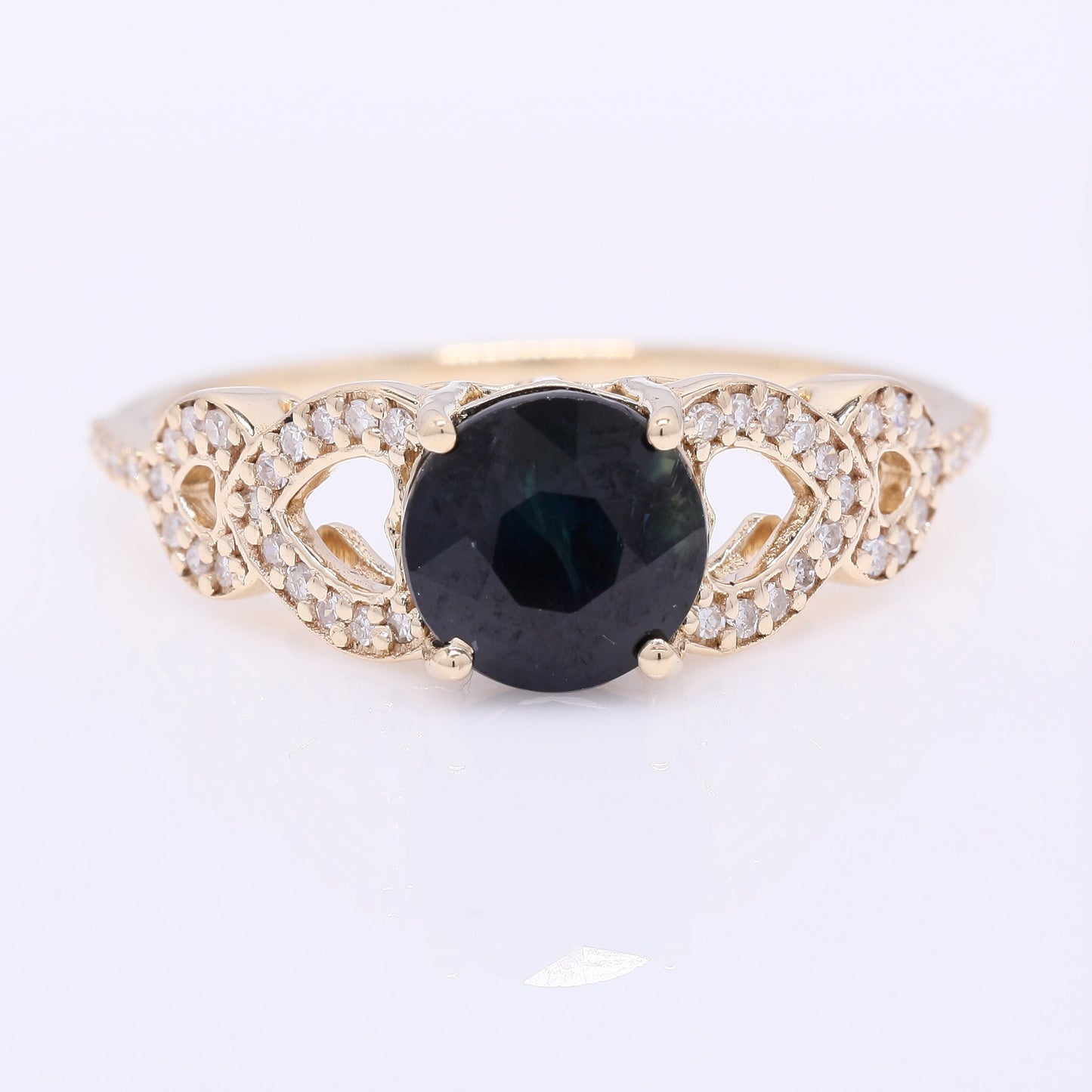 2.32 Ct Round Mixed Cut Natural Sapphire 14K Gold Ring