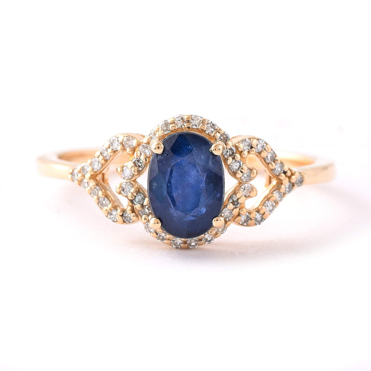 1.50 Ct Oval Mixed Cut Natural Sapphire 14K Gold Ring