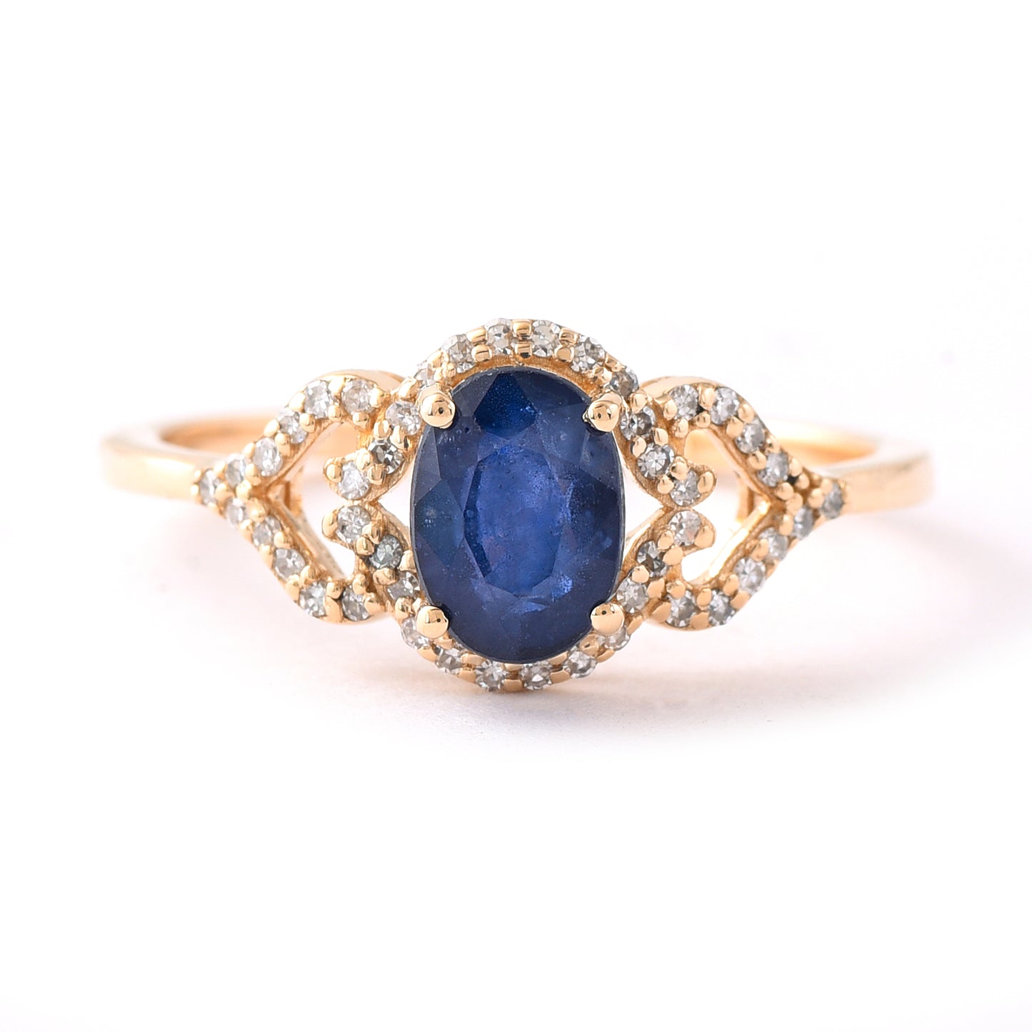 1.50 Ct Oval Mixed Cut Natural Sapphire 14K Gold Ring
