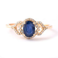 1.50 Ct Oval Mixed Cut Natural Sapphire 14K Gold Ring