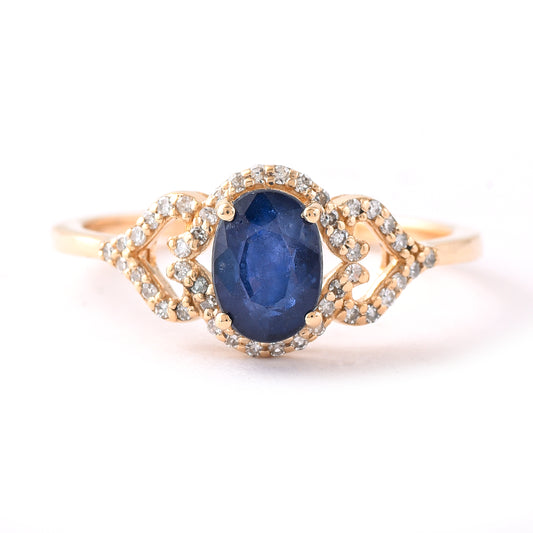 1.50 Ct Oval Mixed Cut Natural Sapphire 14K Gold Ring