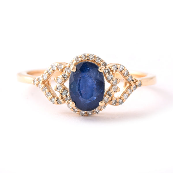 1.50 Ct Oval Mixed Cut Natural Sapphire 14K Gold Ring