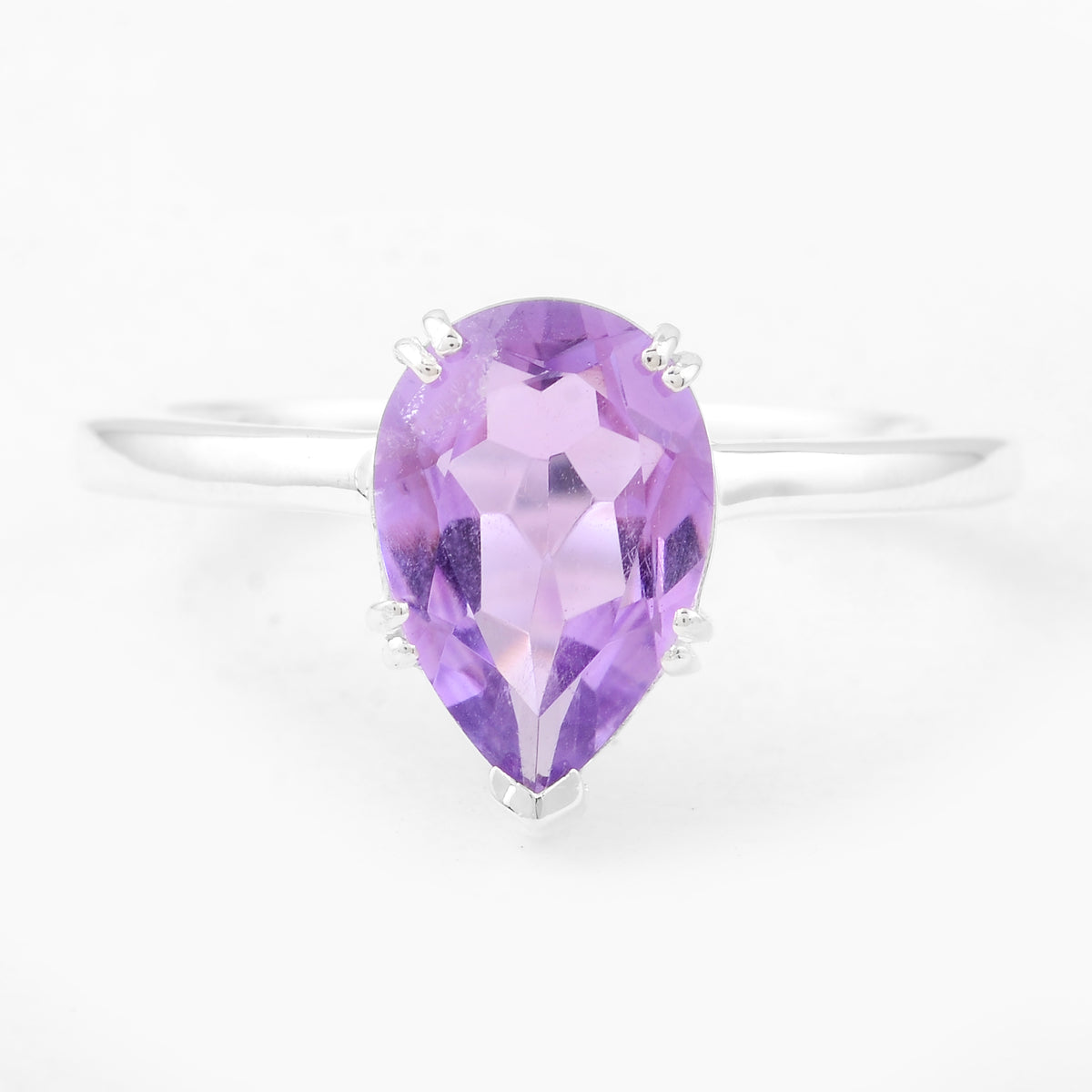 2.58 Ct Pear Amethyst, 925 Sterling Silver Ring