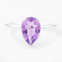 2.58 Ct Pear Amethyst, 925 Sterling Silver Ring