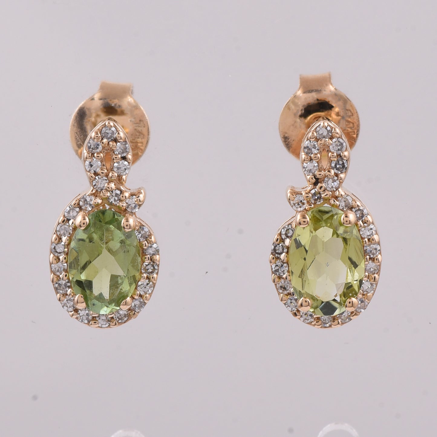 0.92 Ct Oval Natural Green Tourmaline 14K Gold Earrings