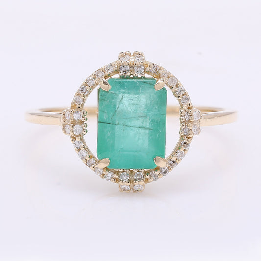 1.75 Ct Octagon Step Cut Natural Emerald 14K Gold Ring