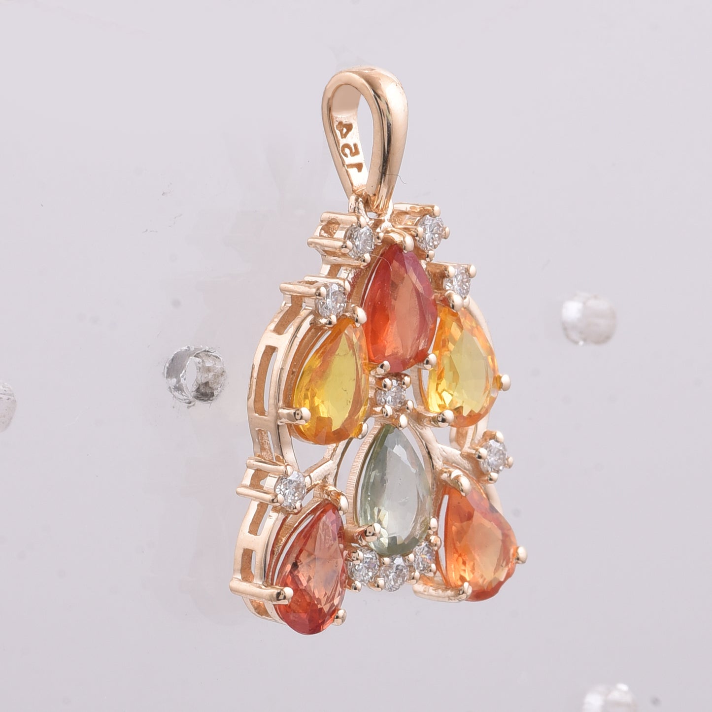2.96 Ct Pear Natural Multi-Coloured Sapphire 14K Gold Pendant