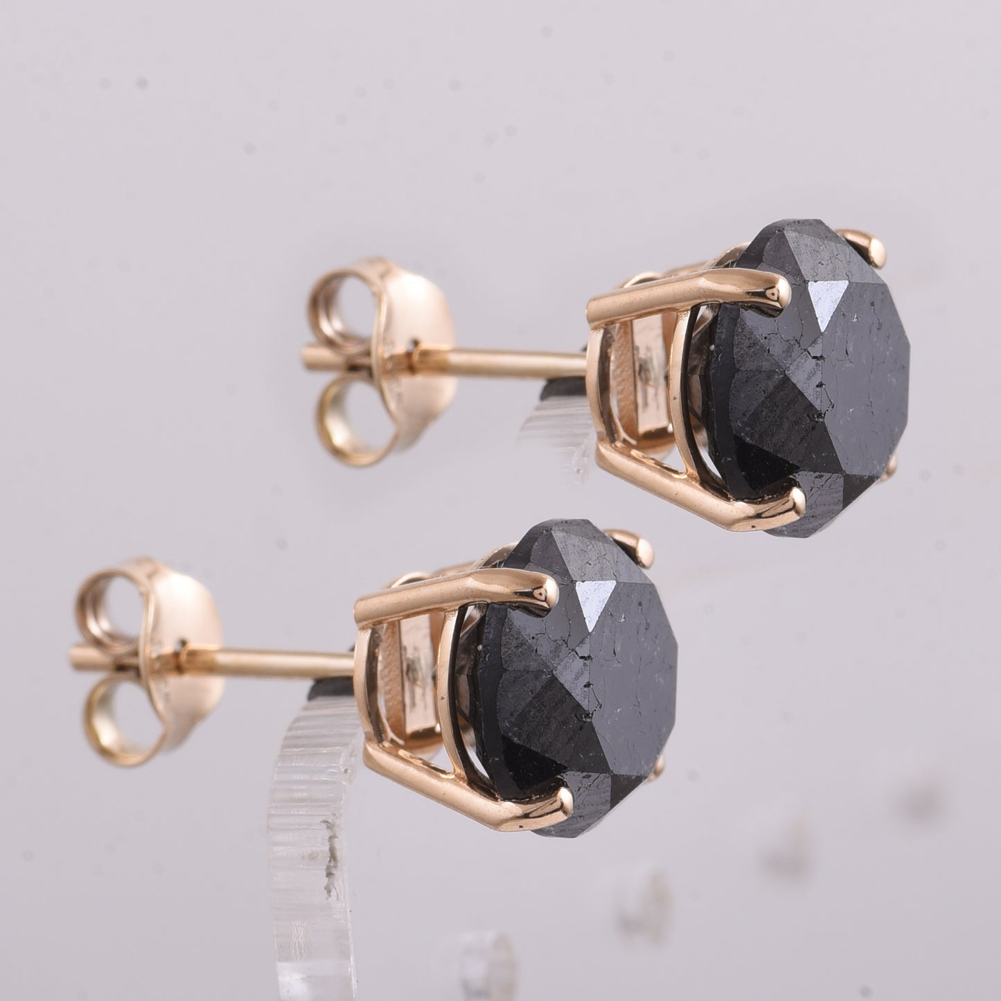 6.57 Ct Round Black Diamond 14K Gold Earrings